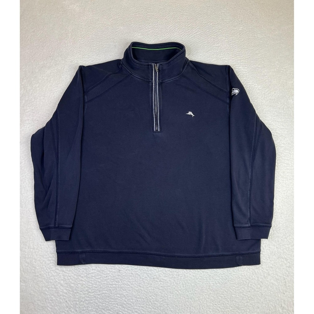 Tommy‎ Bahama Seattle Seahawks Mens 2XL Blue NFL Pima Cotton 1/4 Zip Sweatshirt